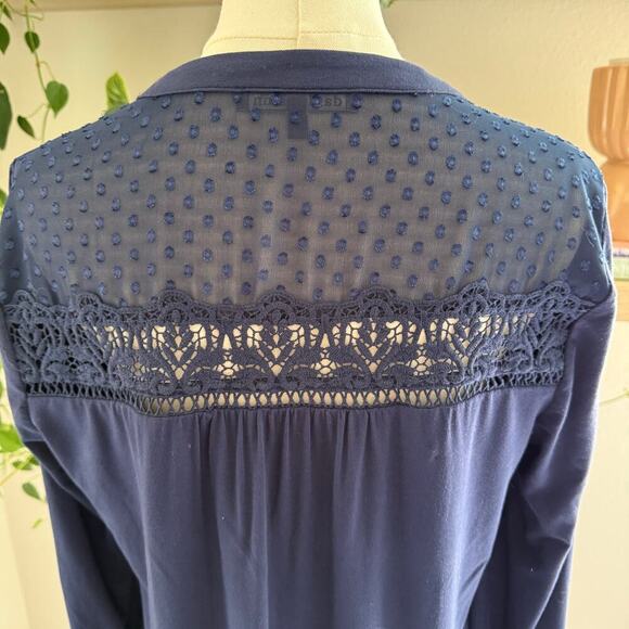 Daniel Rainn Anthropologie Navy Blue Sheer Yoke Long Sleeve Blouse Women M - Picture 5 of 10